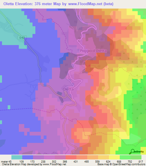 Oletta,France Elevation Map