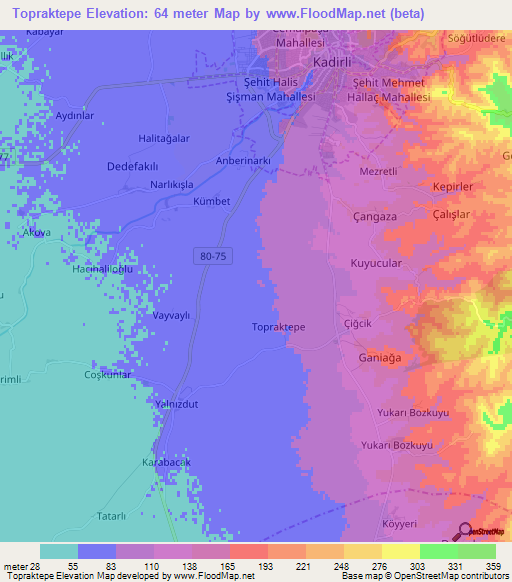 Topraktepe,Turkey Elevation Map