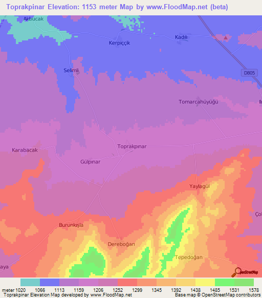 Toprakpinar,Turkey Elevation Map