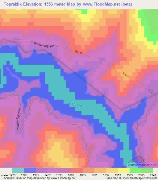 Topraklik,Turkey Elevation Map