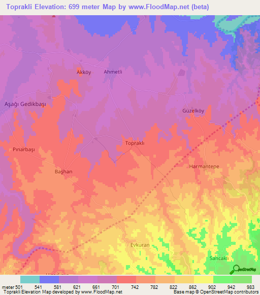 Toprakli,Turkey Elevation Map