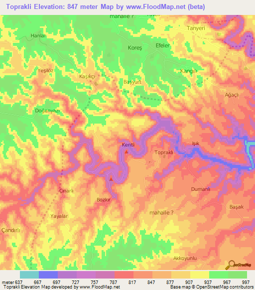 Toprakli,Turkey Elevation Map