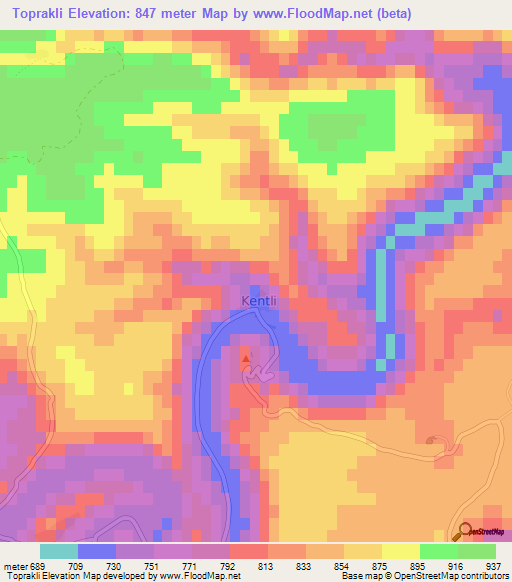 Toprakli,Turkey Elevation Map