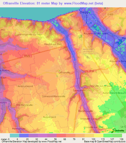 Offranville,France Elevation Map