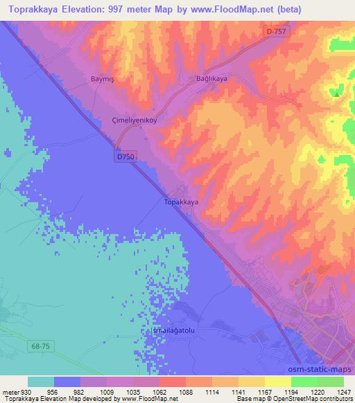 Toprakkaya,Turkey Elevation Map