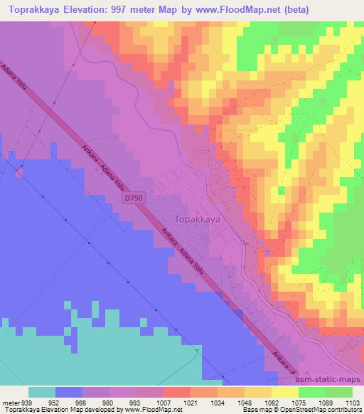 Toprakkaya,Turkey Elevation Map