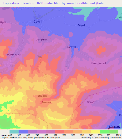 Toprakkale,Turkey Elevation Map