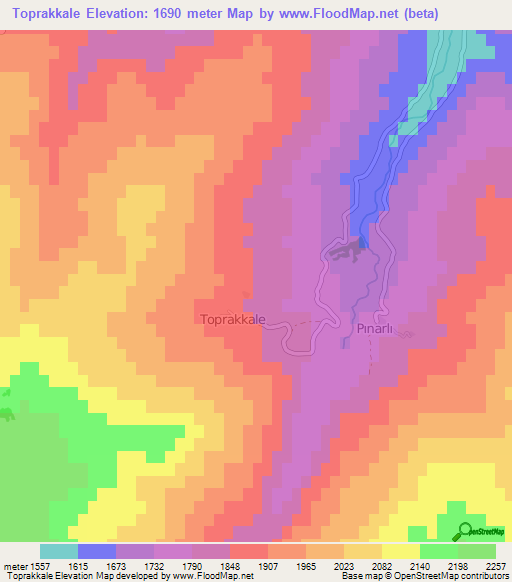 Toprakkale,Turkey Elevation Map