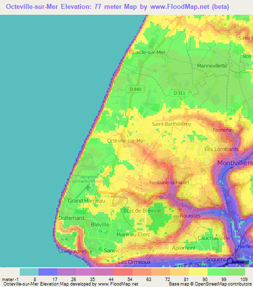 Octeville-sur-Mer,France Elevation Map