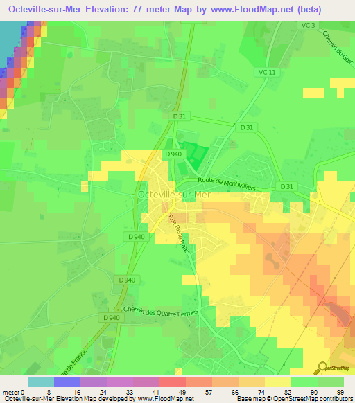 Octeville-sur-Mer,France Elevation Map