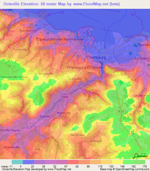 Octeville,France Elevation Map