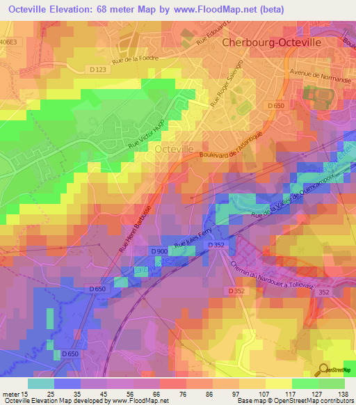 Octeville,France Elevation Map