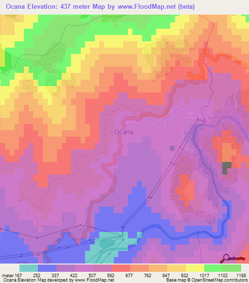 Ocana,France Elevation Map