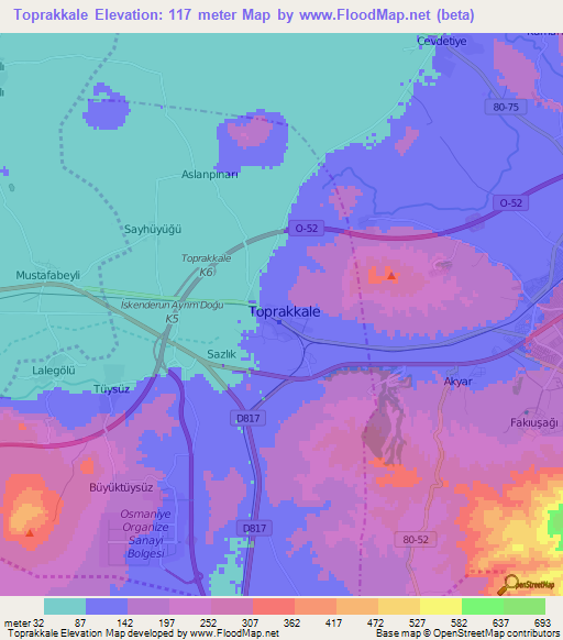 Toprakkale,Turkey Elevation Map