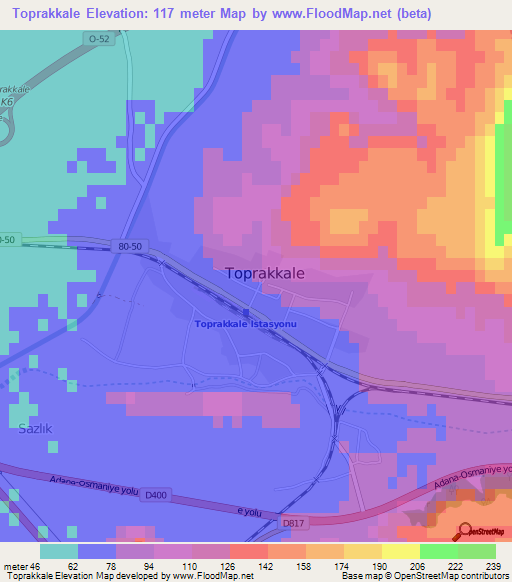 Toprakkale,Turkey Elevation Map