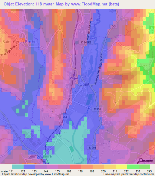 Objat,France Elevation Map