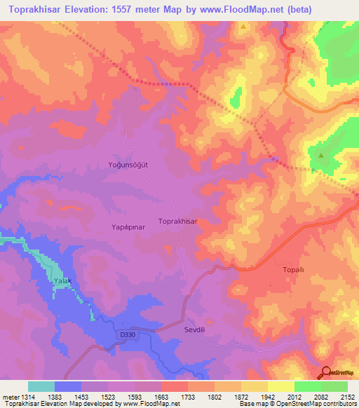 Toprakhisar,Turkey Elevation Map