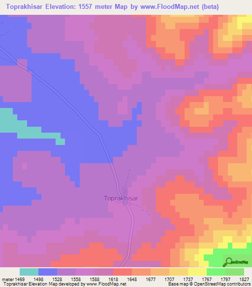 Toprakhisar,Turkey Elevation Map