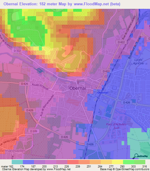 Obernai,France Elevation Map