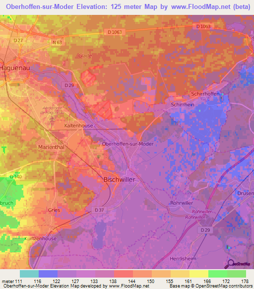 Oberhoffen-sur-Moder,France Elevation Map