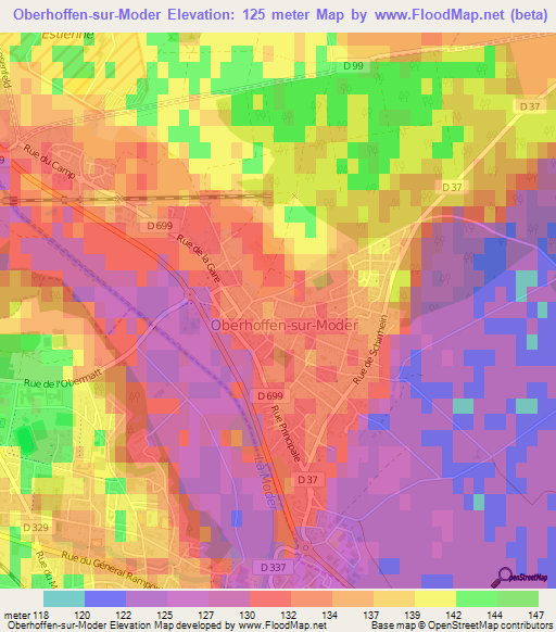 Oberhoffen-sur-Moder,France Elevation Map