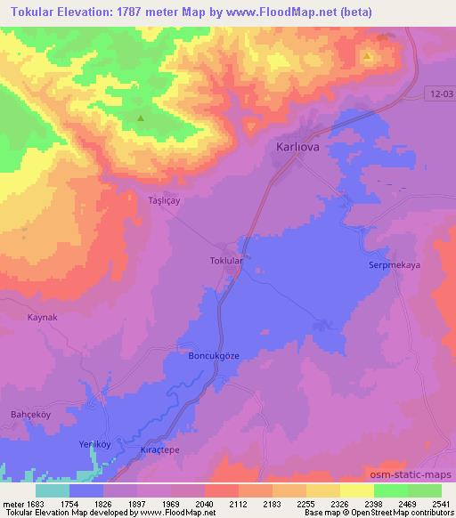 Tokular,Turkey Elevation Map