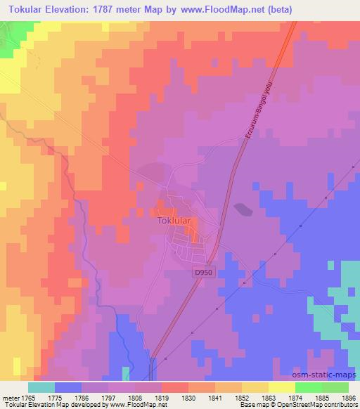 Tokular,Turkey Elevation Map