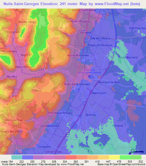 Nuits-Saint-Georges,France Elevation Map