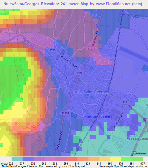 Nuits-Saint-Georges,France Elevation Map