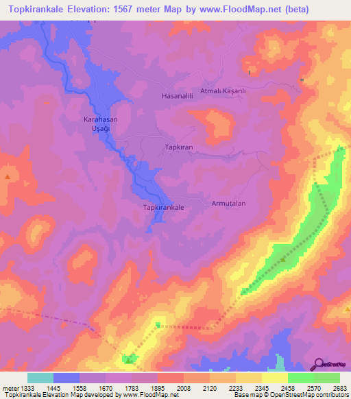 Topkirankale,Turkey Elevation Map