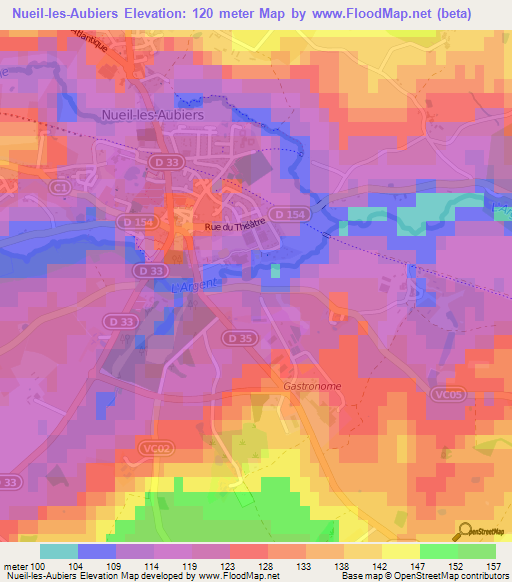 Nueil-les-Aubiers,France Elevation Map