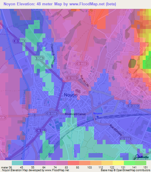 Noyon,France Elevation Map