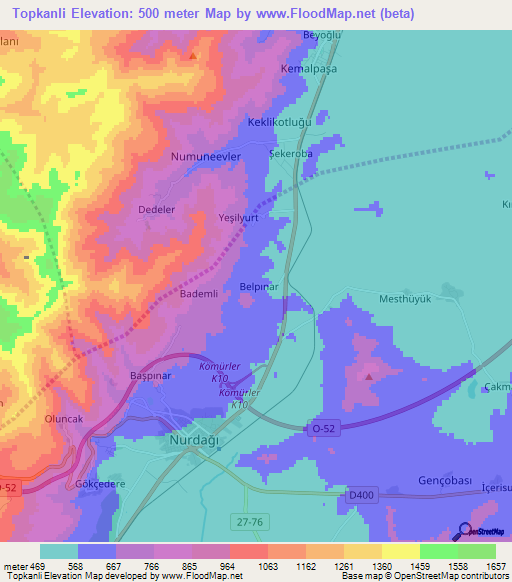 Topkanli,Turkey Elevation Map