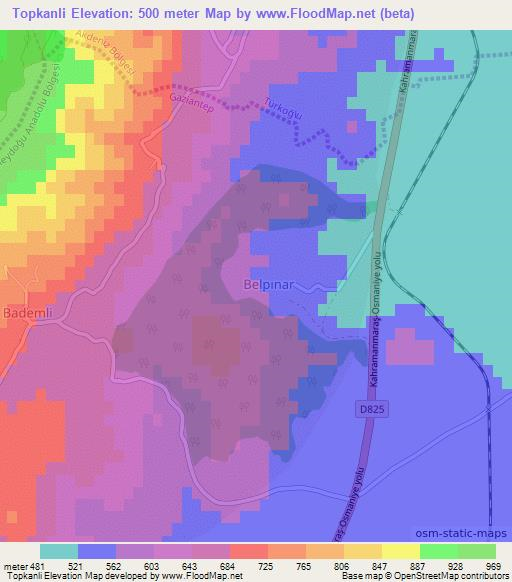 Topkanli,Turkey Elevation Map