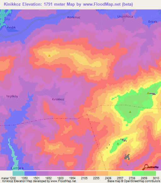 Kinikkoz,Turkey Elevation Map