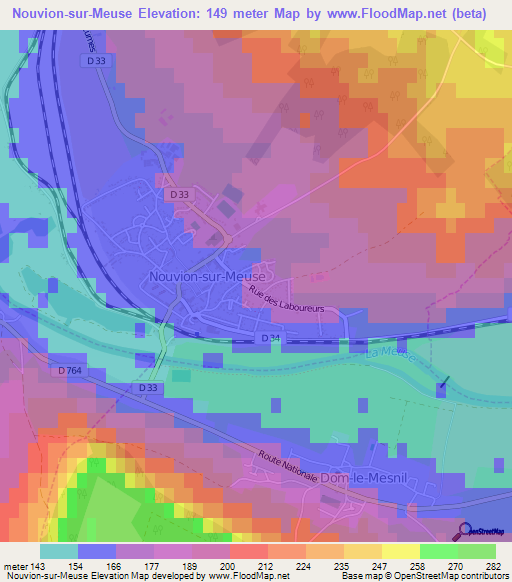 Nouvion-sur-Meuse,France Elevation Map