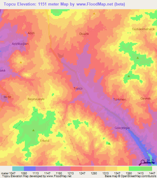 Topcu,Turkey Elevation Map