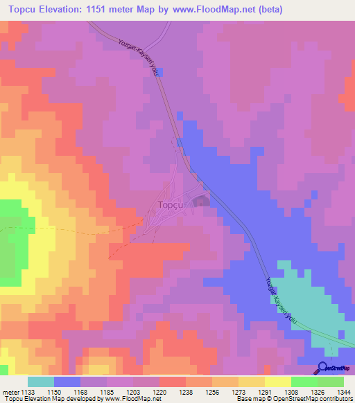 Topcu,Turkey Elevation Map