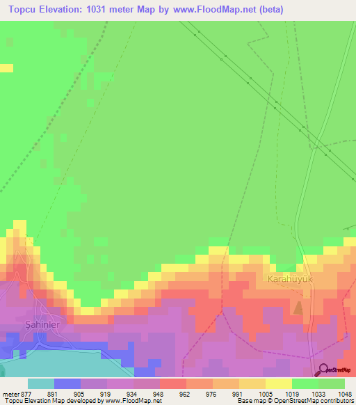 Topcu,Turkey Elevation Map