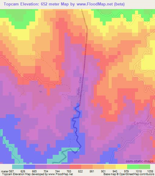 Topcam,Turkey Elevation Map