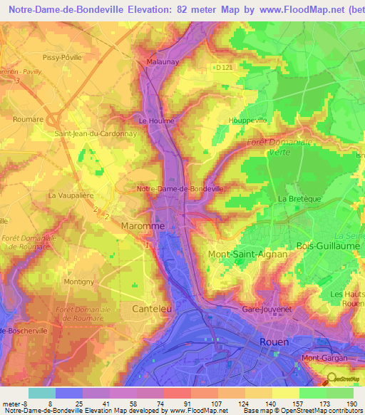 Notre-Dame-de-Bondeville,France Elevation Map