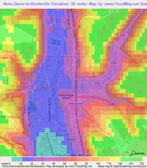 Notre-Dame-de-Bondeville,France Elevation Map