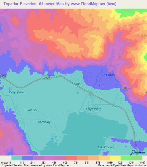 Toparlar,Turkey Elevation Map