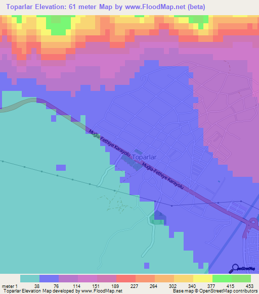 Toparlar,Turkey Elevation Map