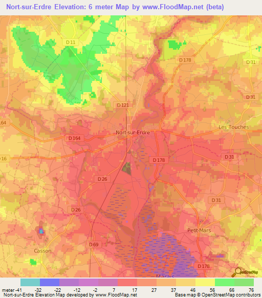 Nort-sur-Erdre,France Elevation Map