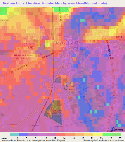 Nort-sur-Erdre,France Elevation Map