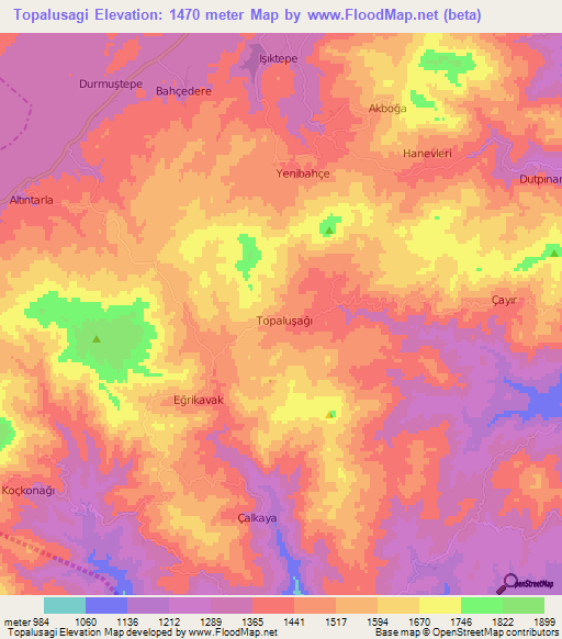 Topalusagi,Turkey Elevation Map