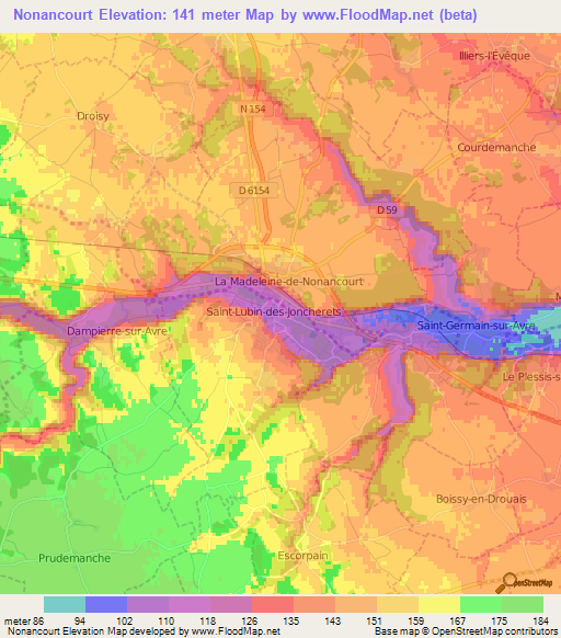 Nonancourt,France Elevation Map