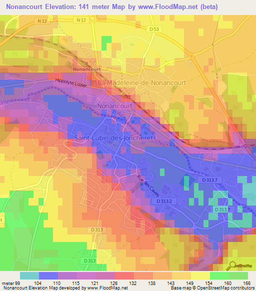 Nonancourt,France Elevation Map