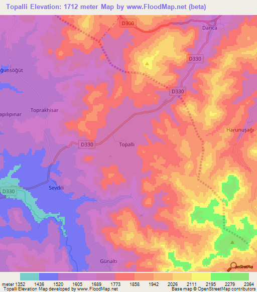 Topalli,Turkey Elevation Map